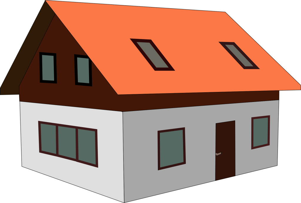 Schematyczny rysunek domu z zainstalowanymi oknami dachowymi ilustrujący potencjalne ulepszenie dla domowej przestrzeni