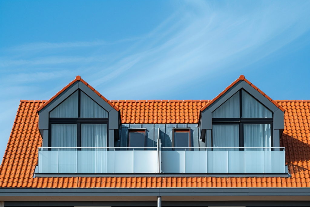 Przykład nowoczesnego dachu skośnego z ceramicznymi dachówkami na budynku mieszkalnym pod błękitnym niebem, ilustrujący estetykę i funkcjonalność wyboru odpowiedniego pokrycia dachowego.